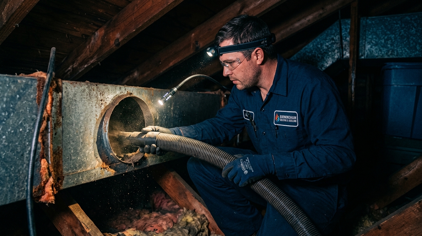 HVAC ductwork being inspected in a Birmingham Alabama home