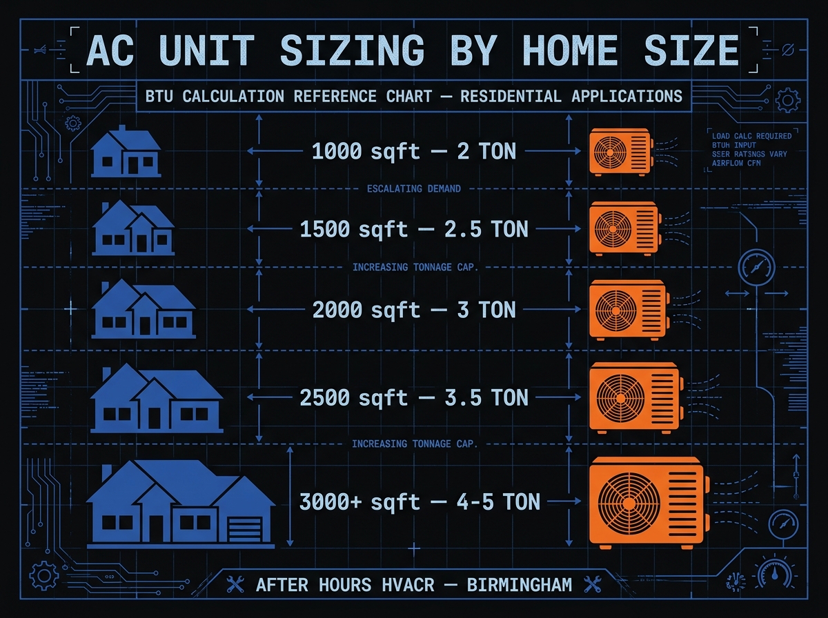 AC unit sizing guide for Alabama homes